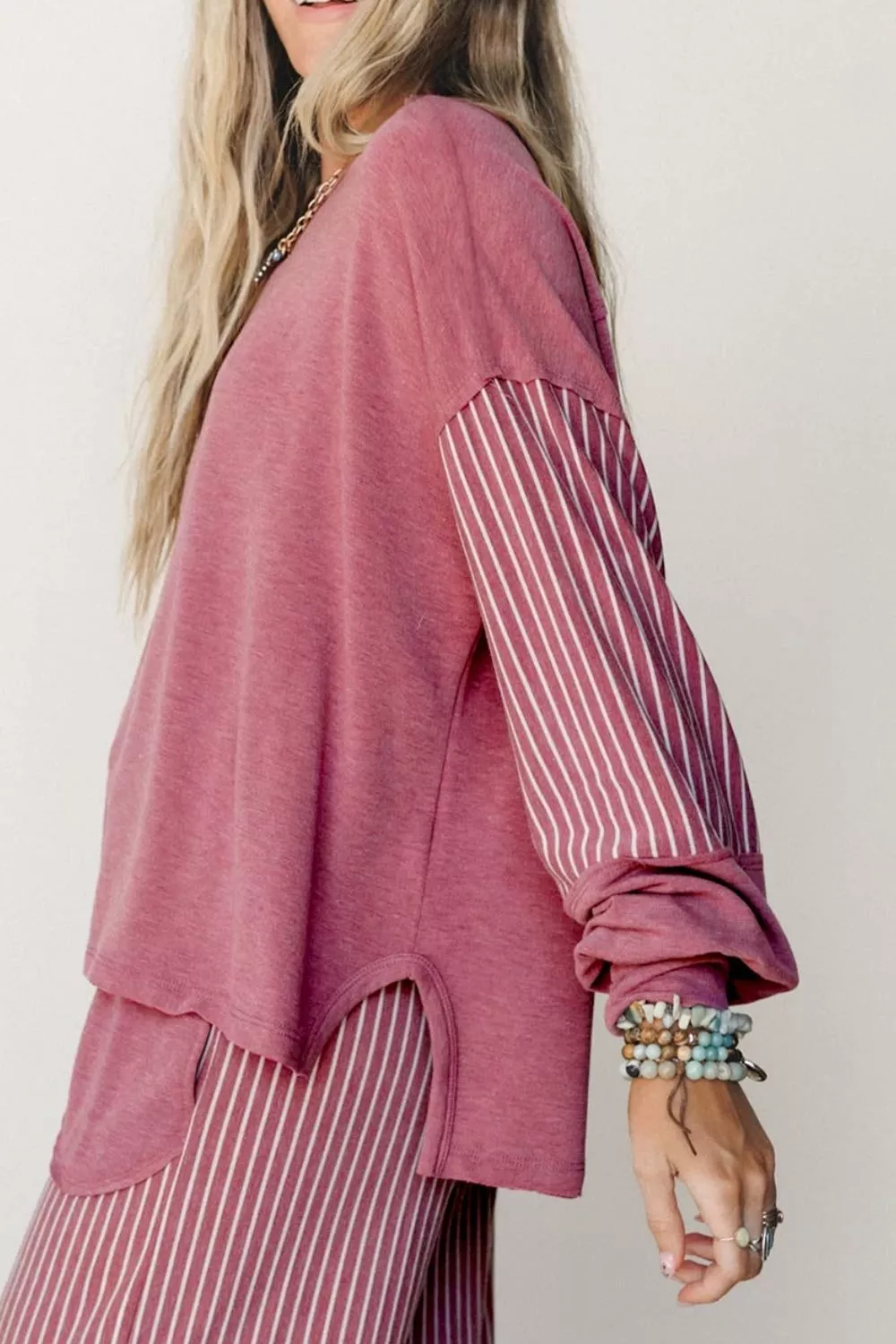 Rae Edge Patchwork Long Sleeve Top and Pocket Casual Pants Set, image 2