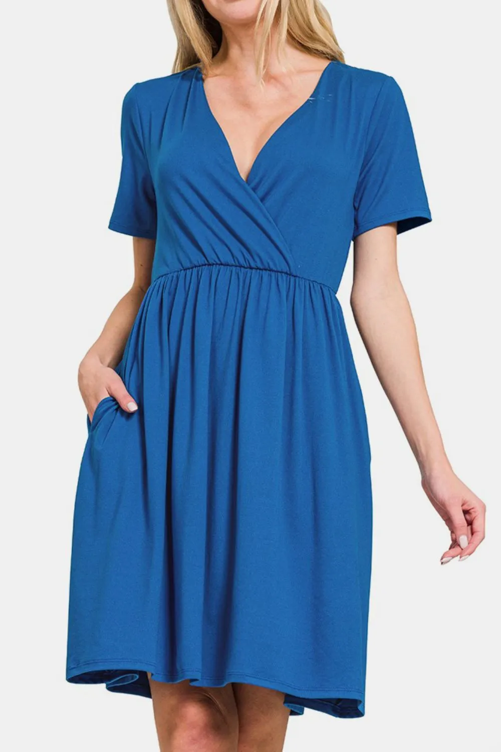 Surplice Short Sleeve Brushed DTY Dress, image 2
