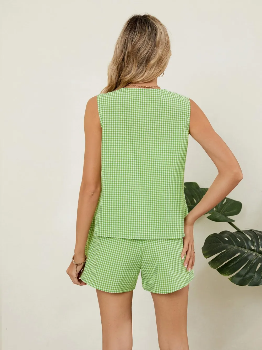 Plaid V-Neck Sleeveless Top and Shorts Set, image 9