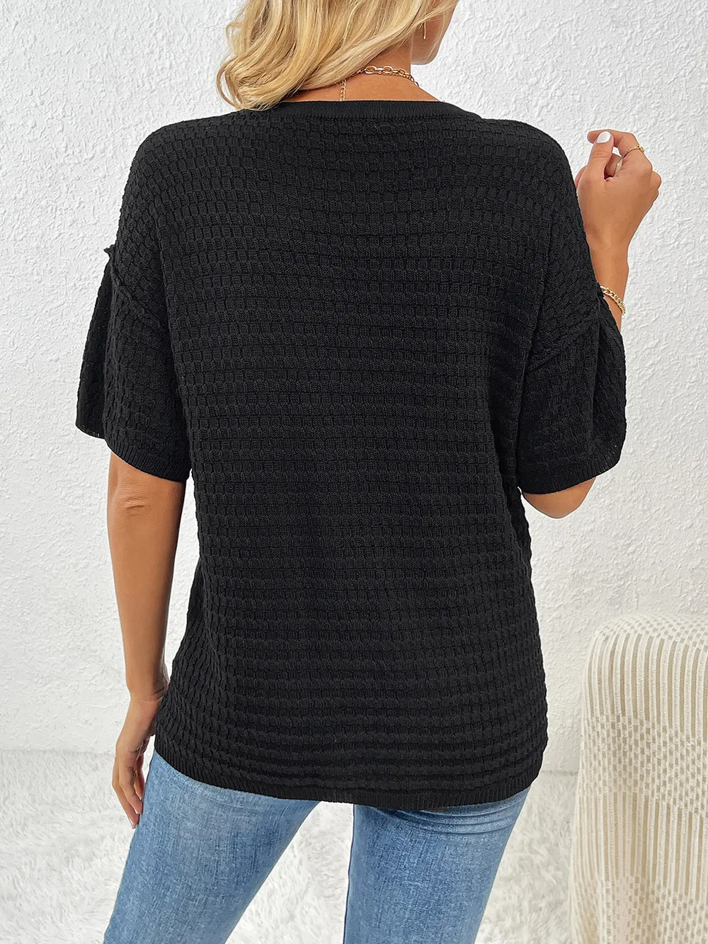 Round Neck Half Sleeve Knit Top, image 2