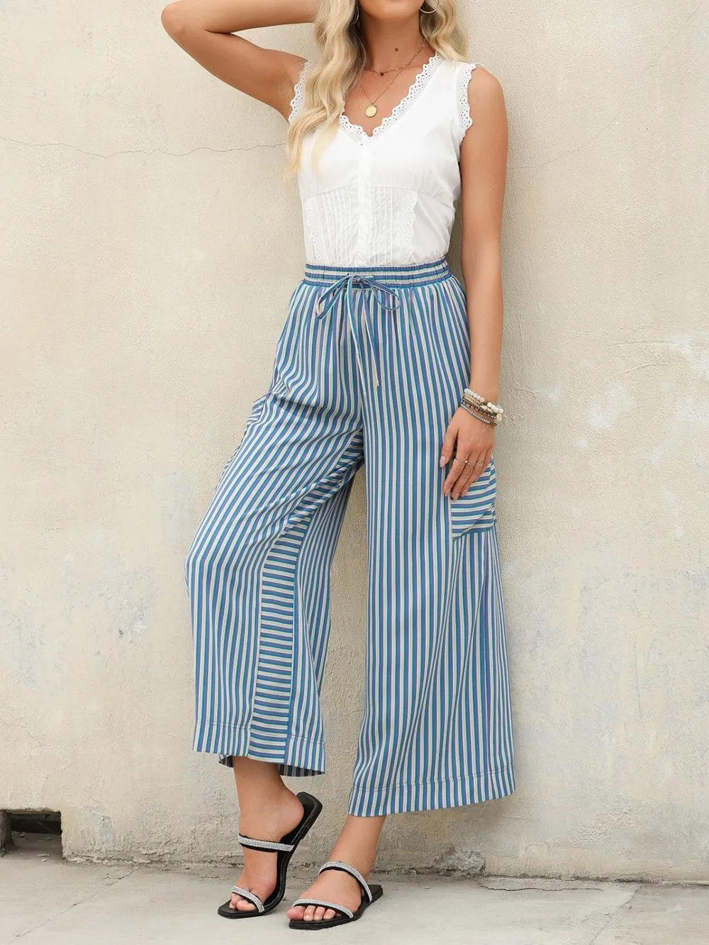 Contrast Striped Wide leg Pants, image 14