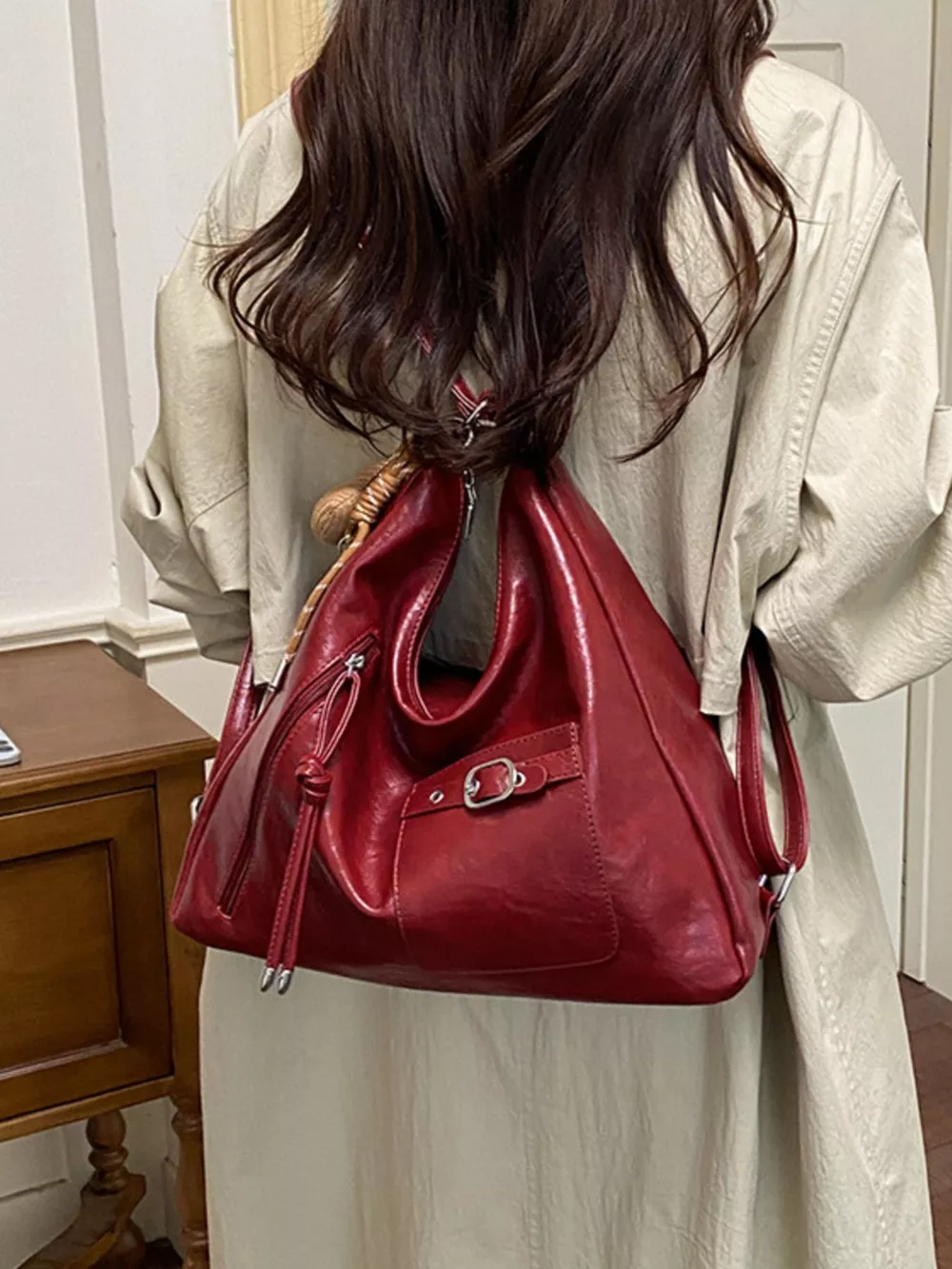 PU Leather Crossbody Bag with Heart Charm, image 6