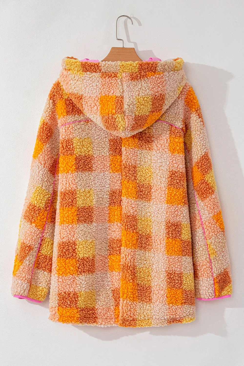 Checkered Long Sleeve Sherpa Hooded Jacket, image 12