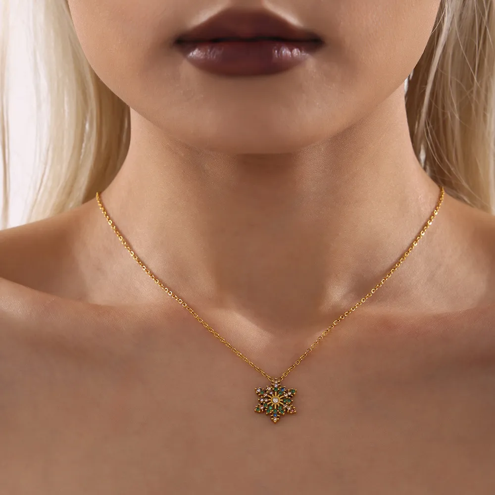 Stainless Steel Inland Zircon Snowflake Necklace, image 3