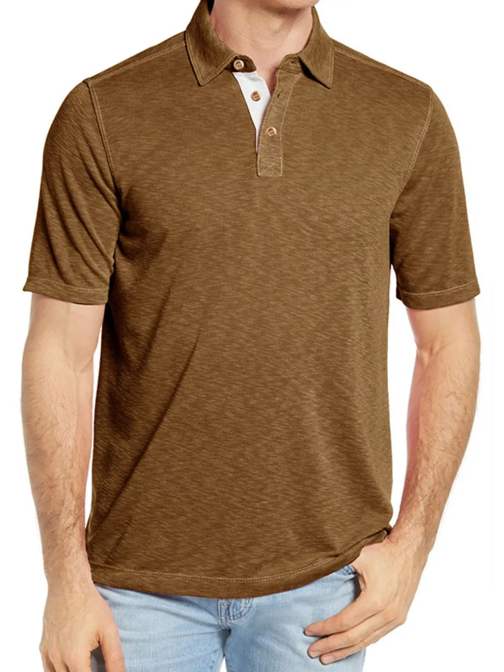 Men's Classic Heathered Polo Shirt with Contrast Buttons, image 7