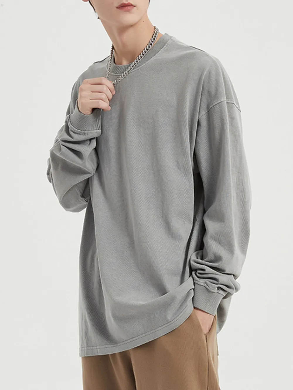 Men's Oversized Long Sleeve Casual T-Shirt, image 3