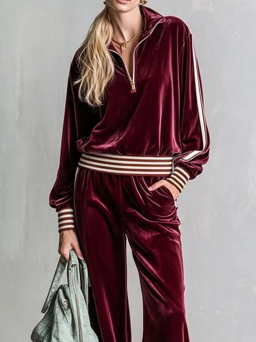 Striped Half Zip Top and Pants Set, image 12