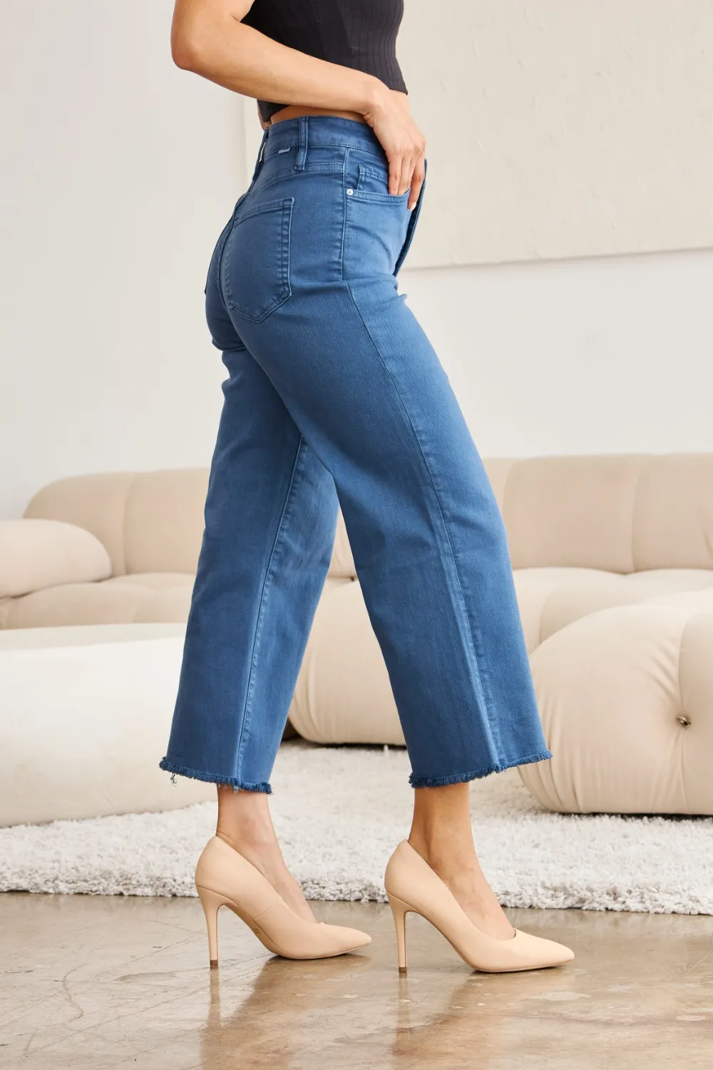 Crop Chloe Full Size Tummy Control High Waist Raw Hem Jeans, image 13