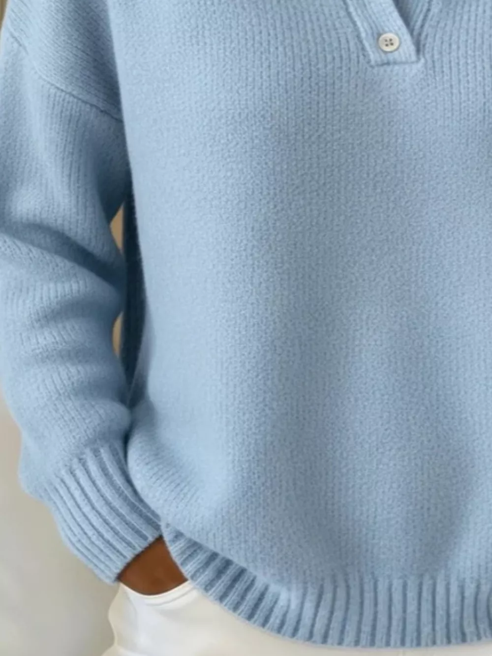 Full Size Button Detail Drop Shoulder Sweater Plus Size, image 7