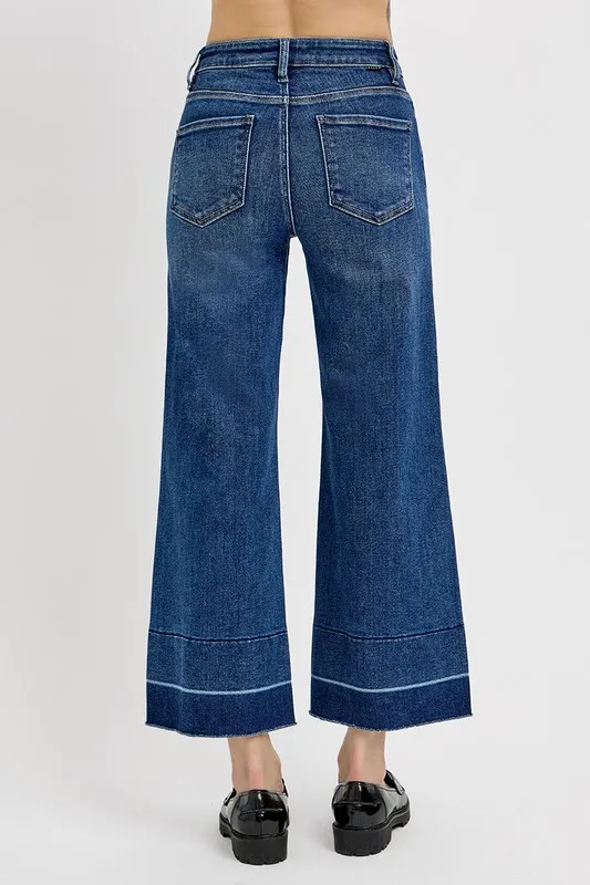 Full Size Tummy Control High Rise Crop Wide Hem Jeans Plus Size, image 3
