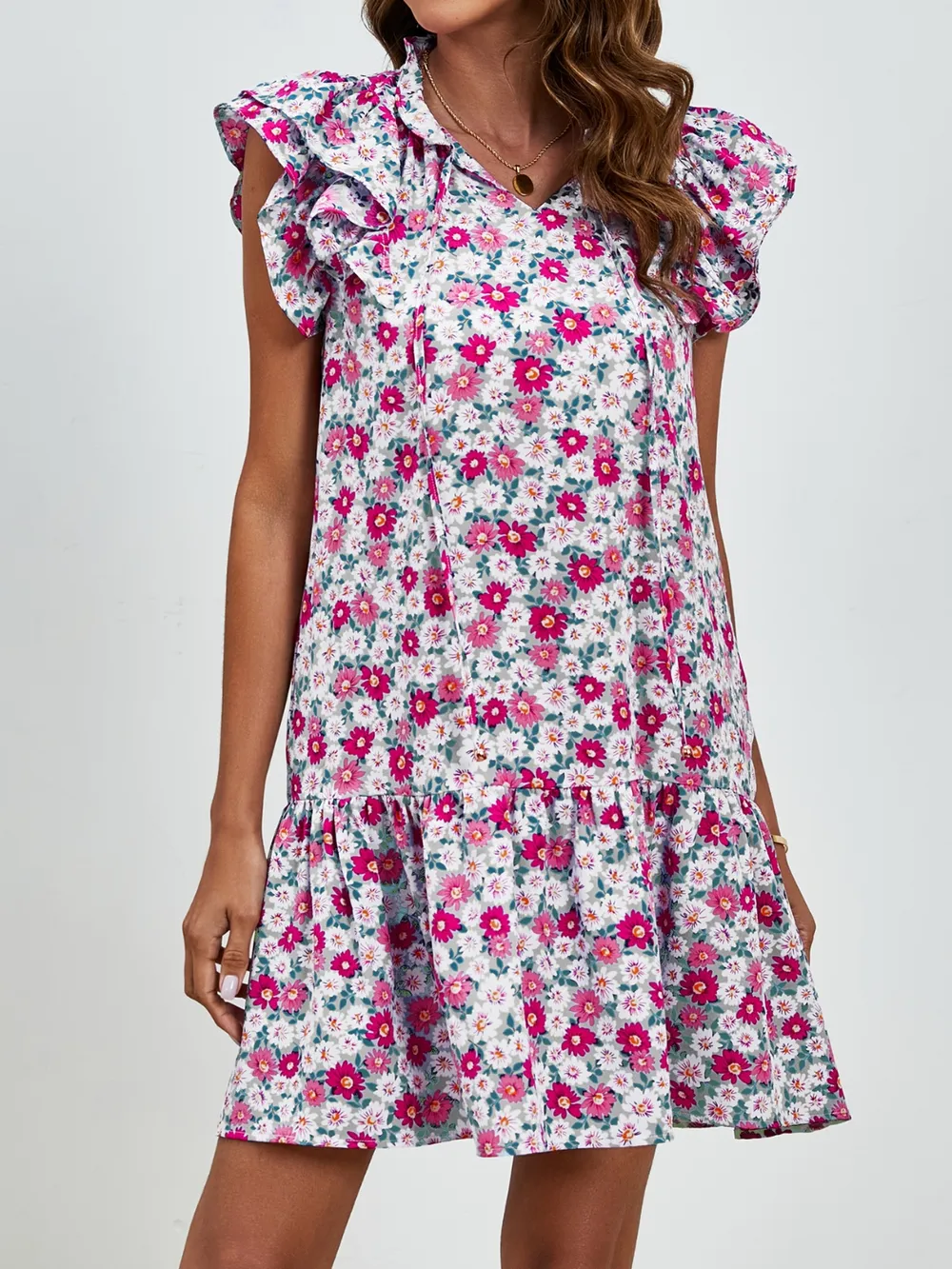 Tied Floral Cap Sleeve Mini Dress, image 20
