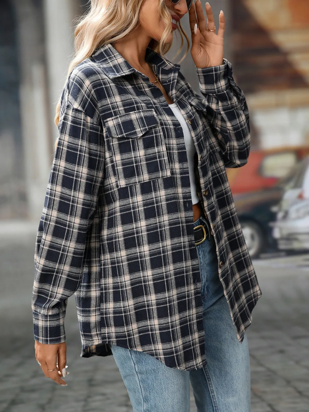 Plaid Button-Down Oversized Shirt, image 20