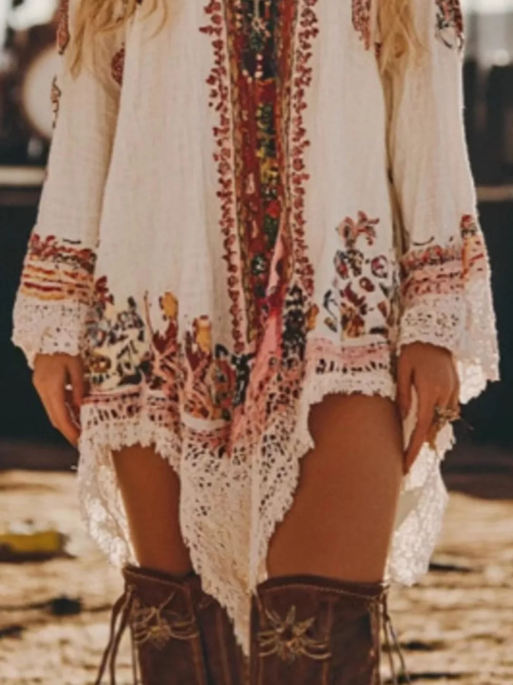Lace Trim Long Sleeve Mini Dress, image 3