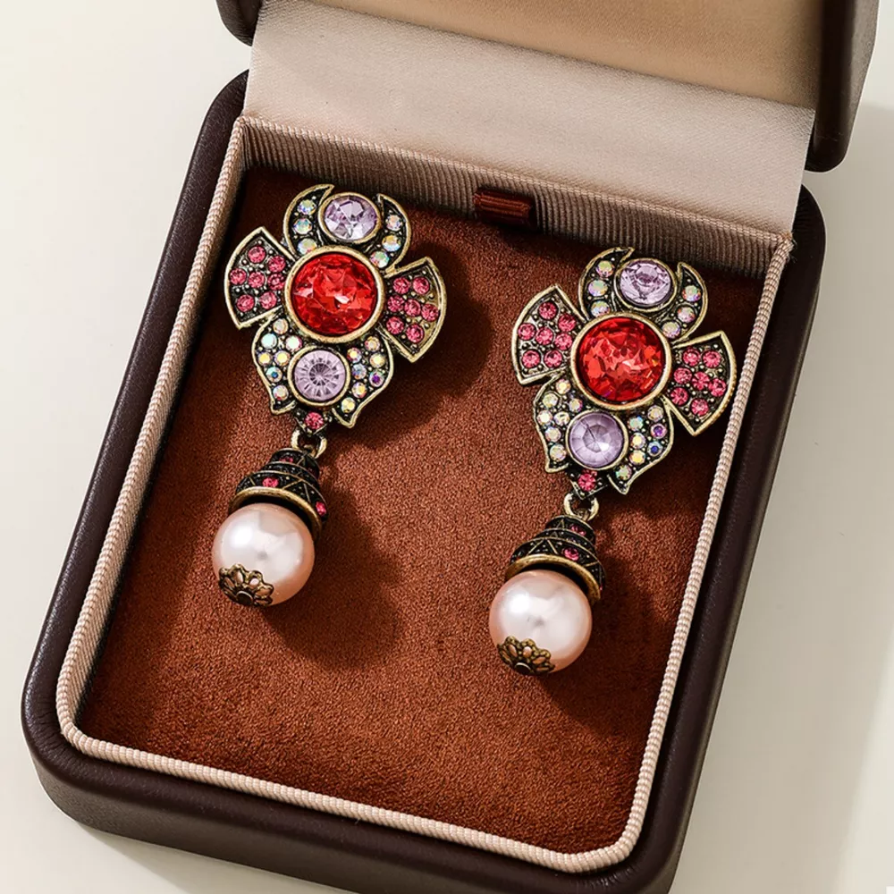 Zinc Alloy Flower Pearl Drop Earrings, image 4