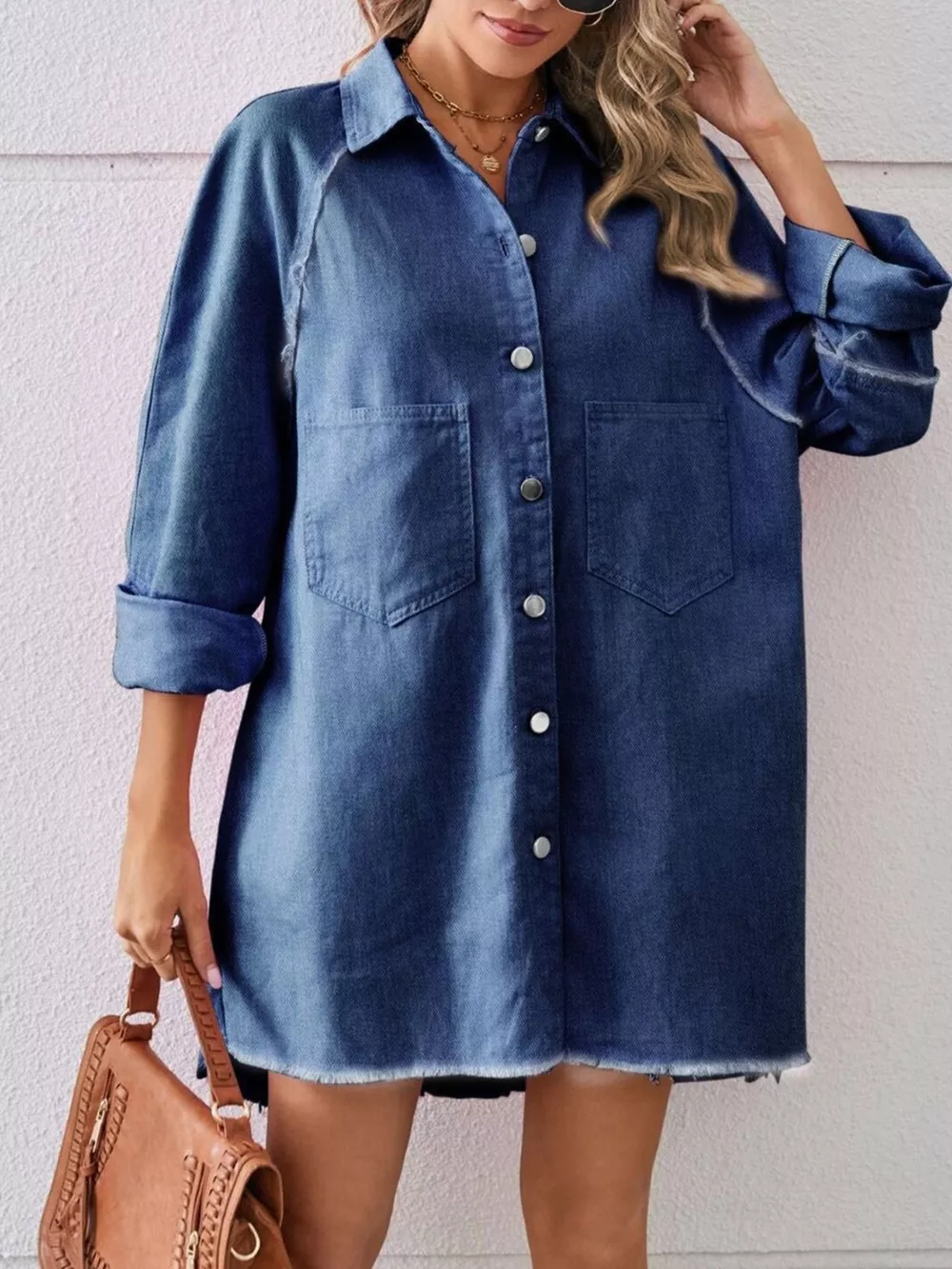 Button-Down Raw Hem Denim Dress, image 9