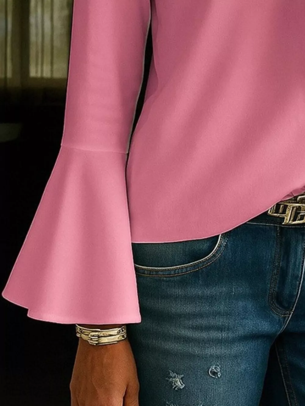 Full Size Ruffled V-Neck Long Sleeve Blouse Plus Size, image 10