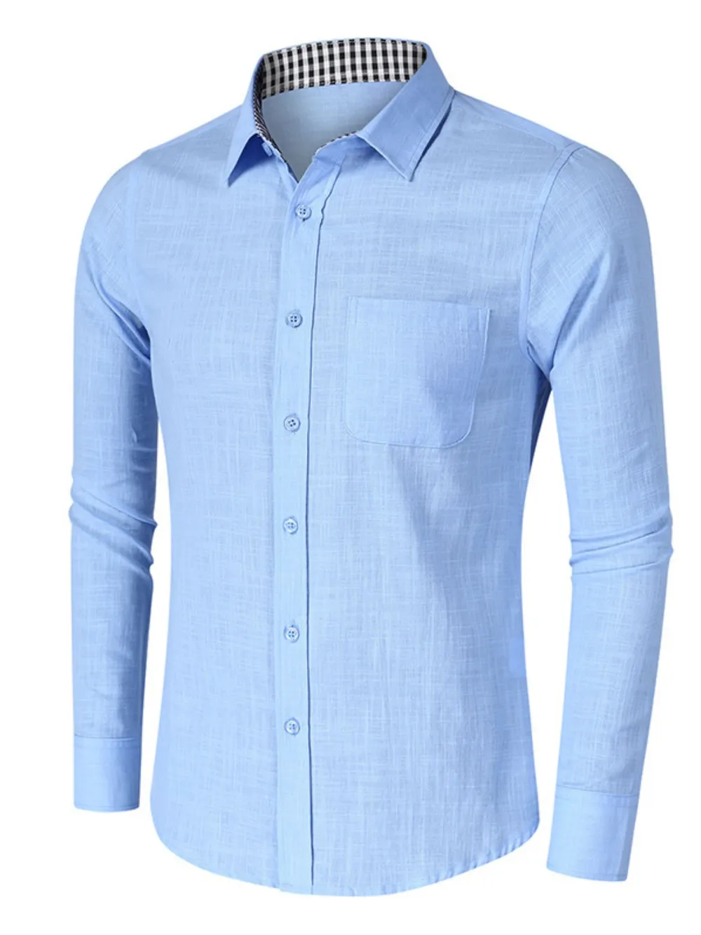 Men's Button-Down Shirt with Gingham Contrast, image 4