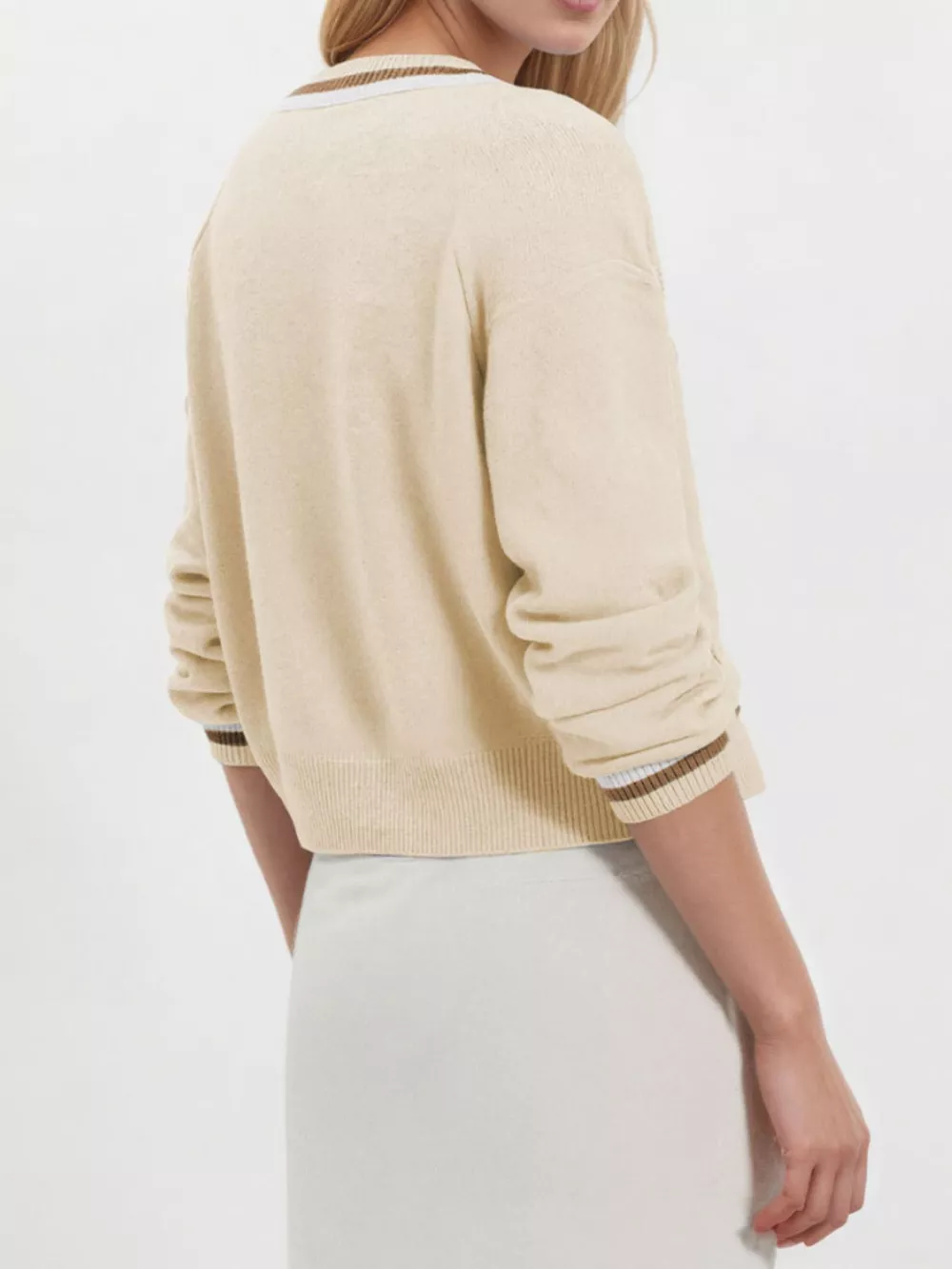 Striped Trim Button-Down Cardigan, image 3