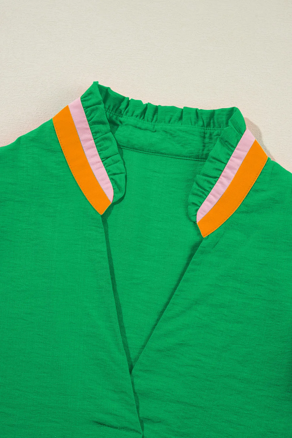 Contrast Trim Notched Short Sleeve Blouse, image 4