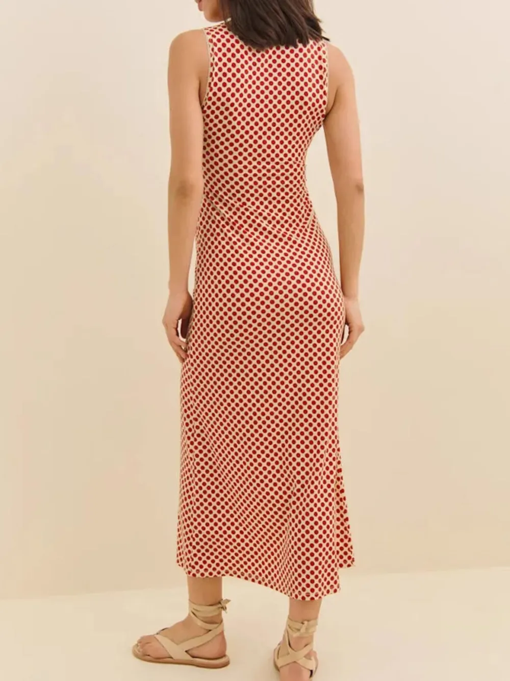 Polka Dot V-Neck Sleeveless Dress, image 2