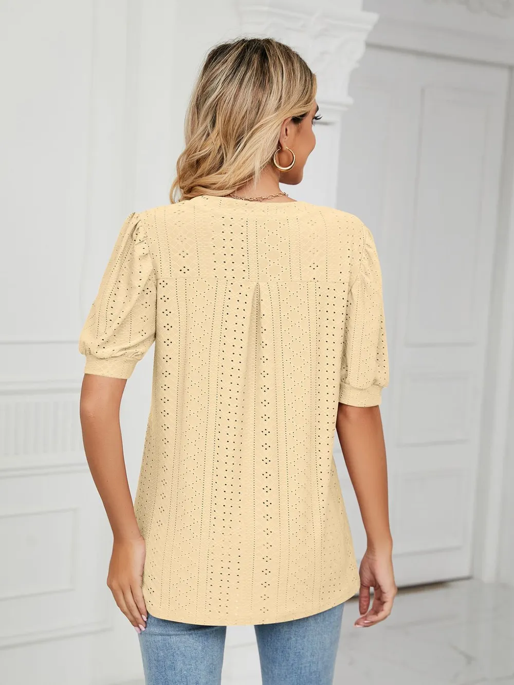 Eyelet Notched Short Sleeve T-Shirt, image 20