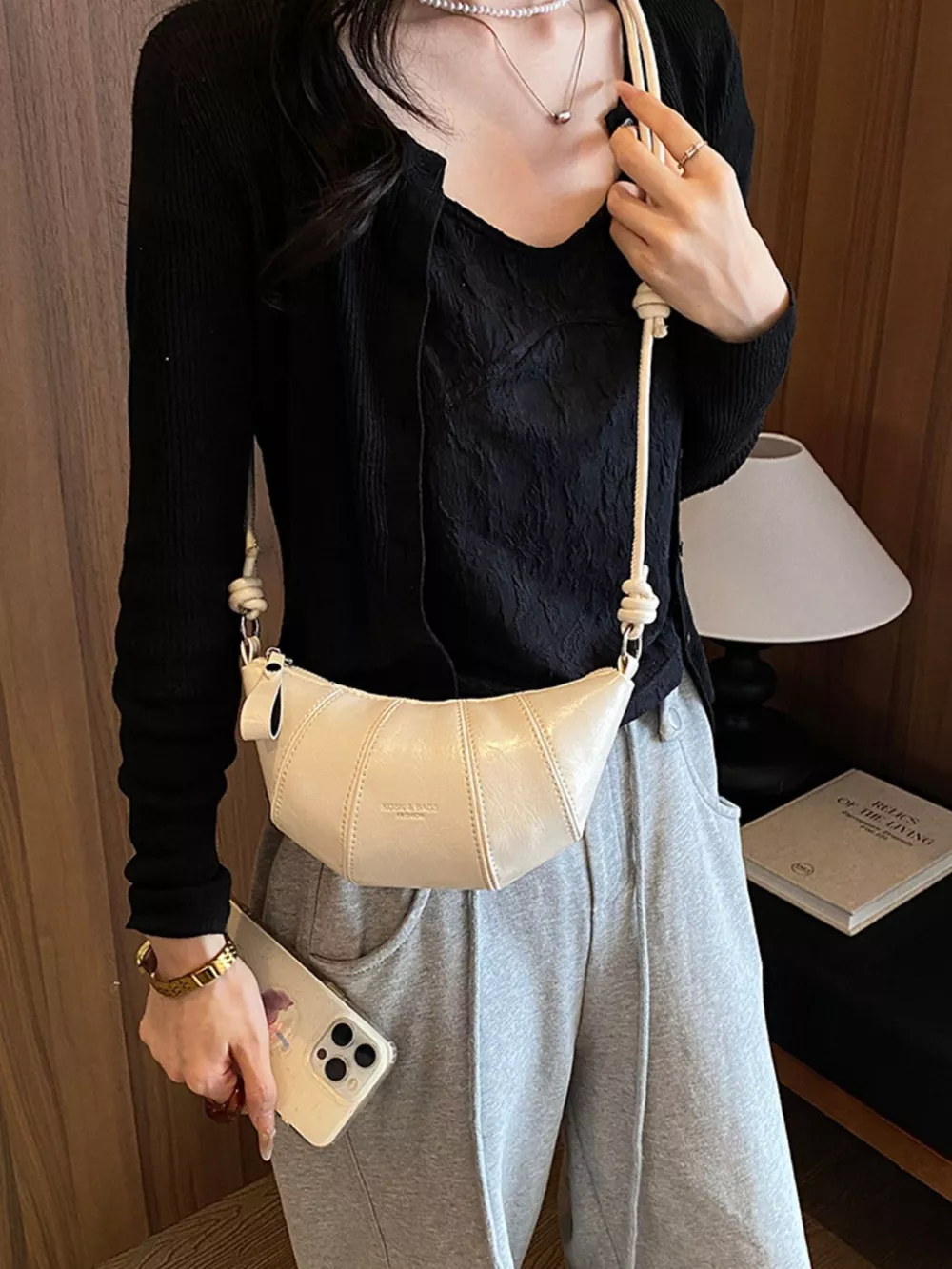 PU Leather Crescent Crossbody Bag, image 6