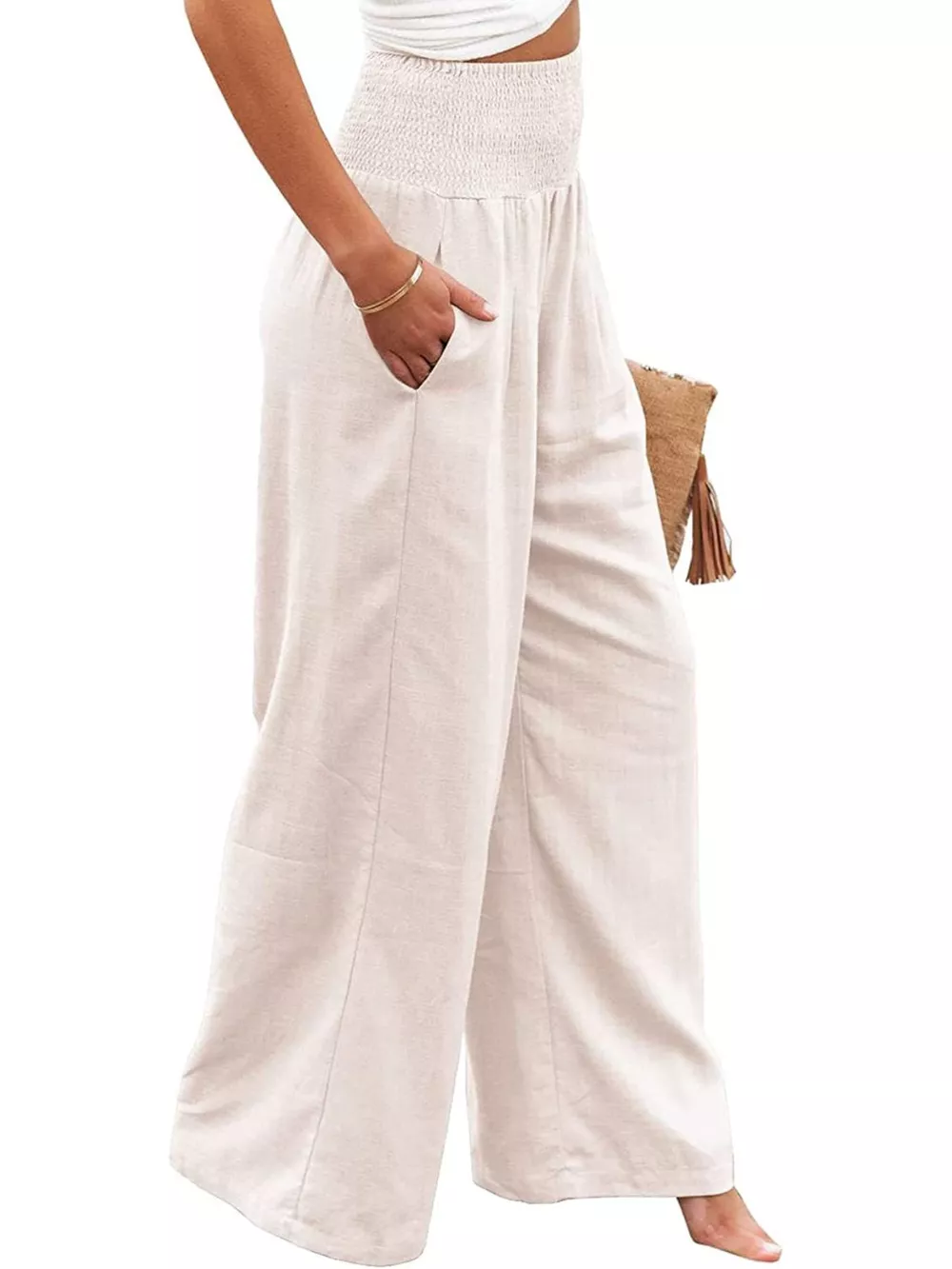 Smocked High Waisted Wide Leg Pants, image 4
