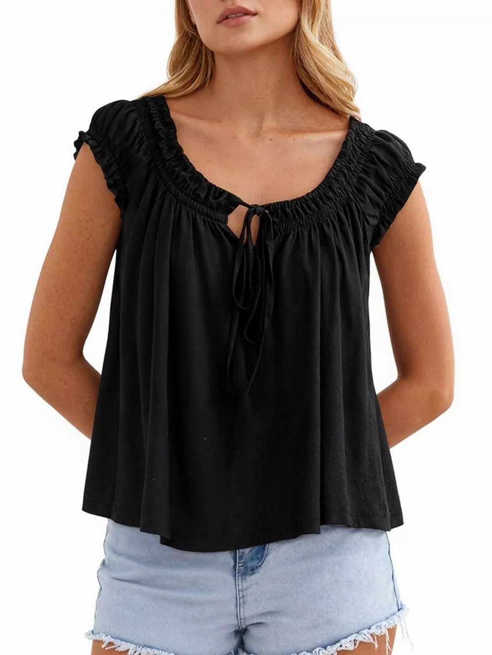 Tie Front Solid Color Blouse, image 5