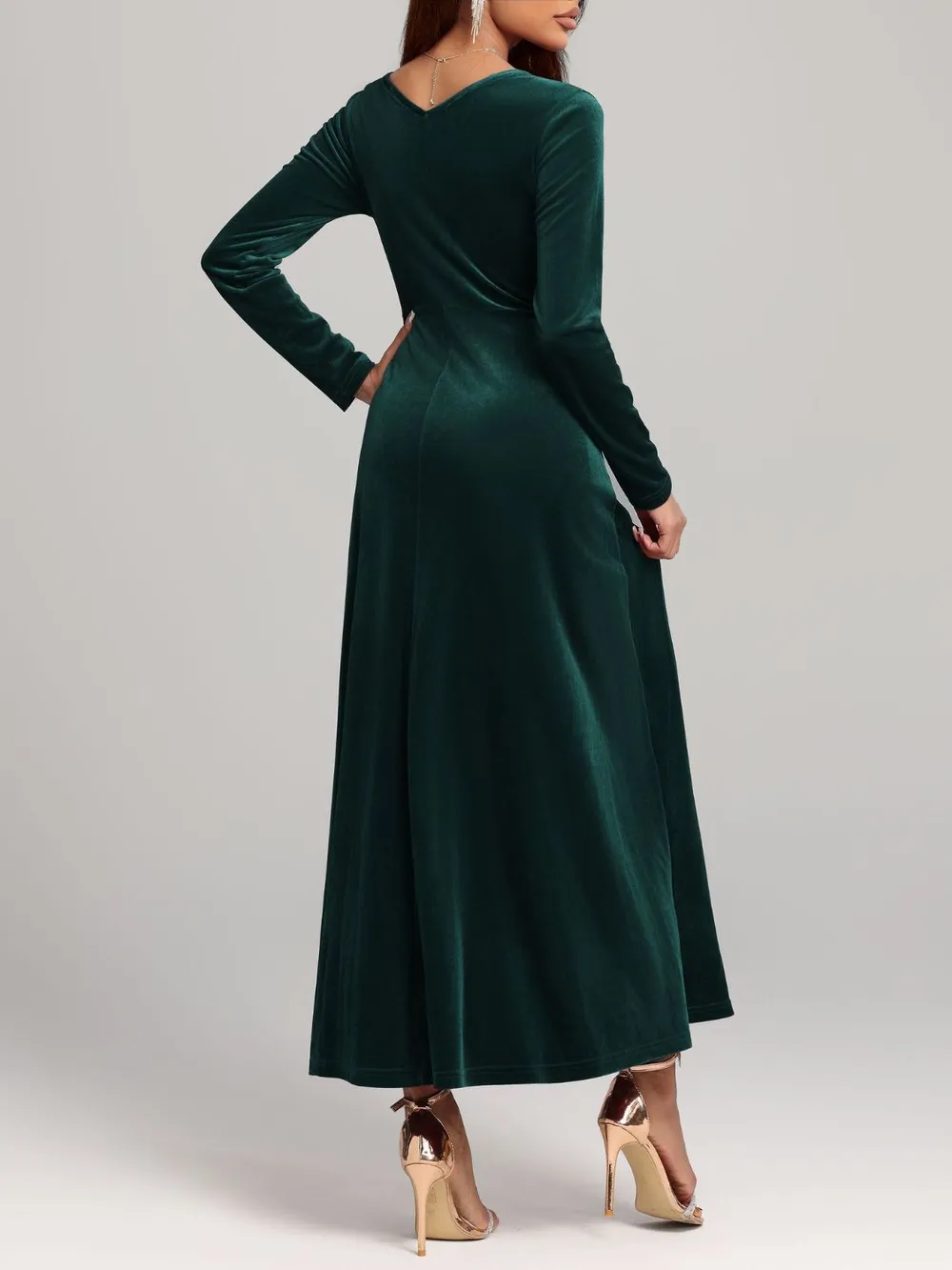 Square Neck Long Sleeve Velvet Dress, image 14