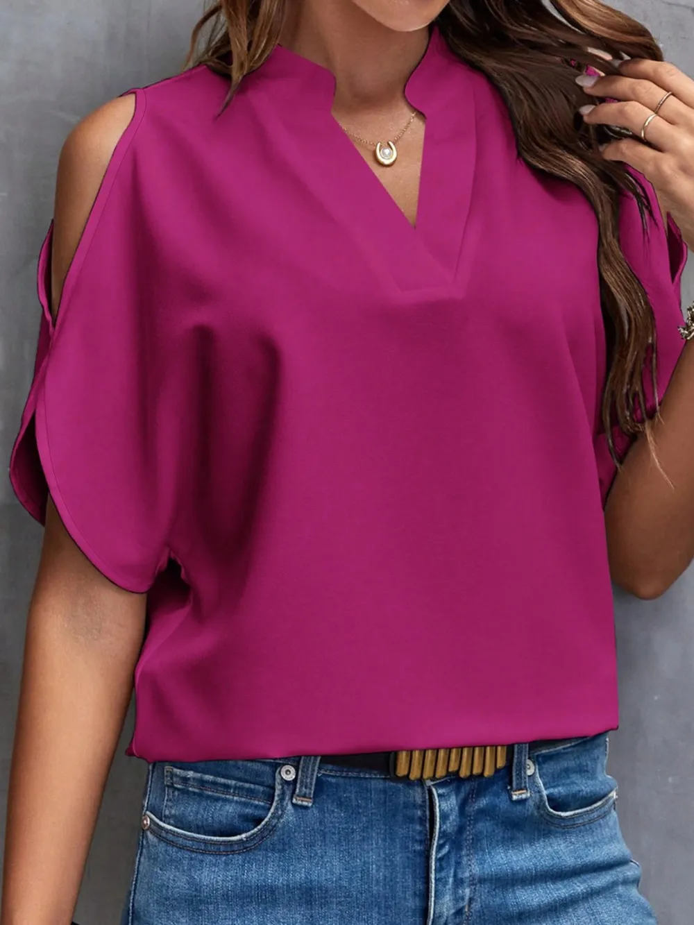 Notched Cold Shoulder Blouse, image 18