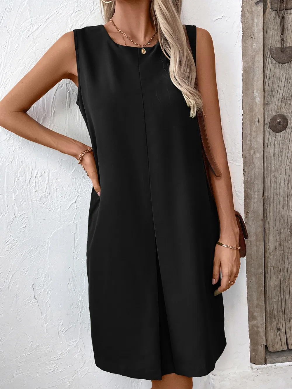 Pocketed Round Neck Sleeveless Mini Dress, image 21