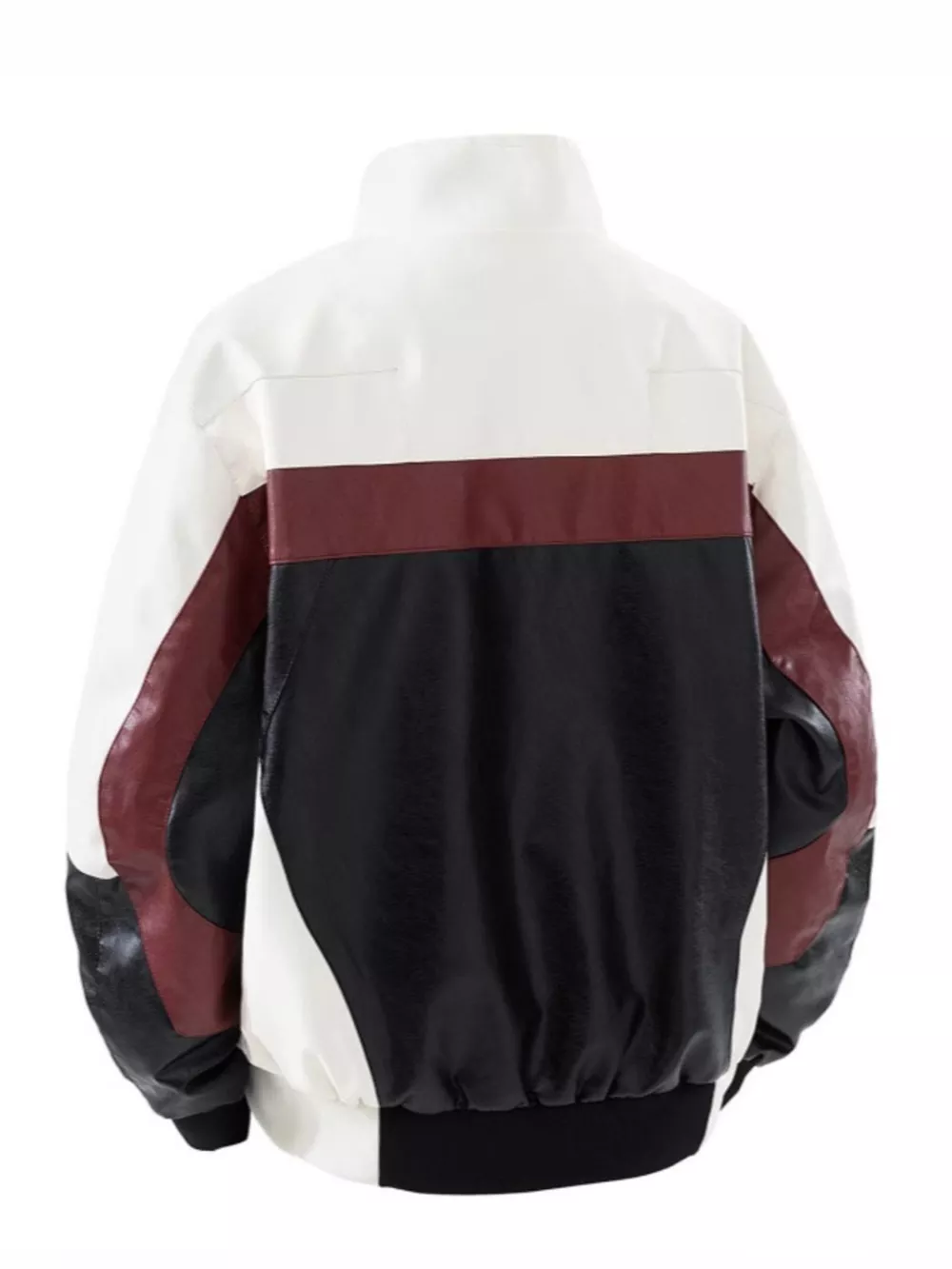 Men's Plus Size Color Block Faux Leather Bomber Jacket, image 2