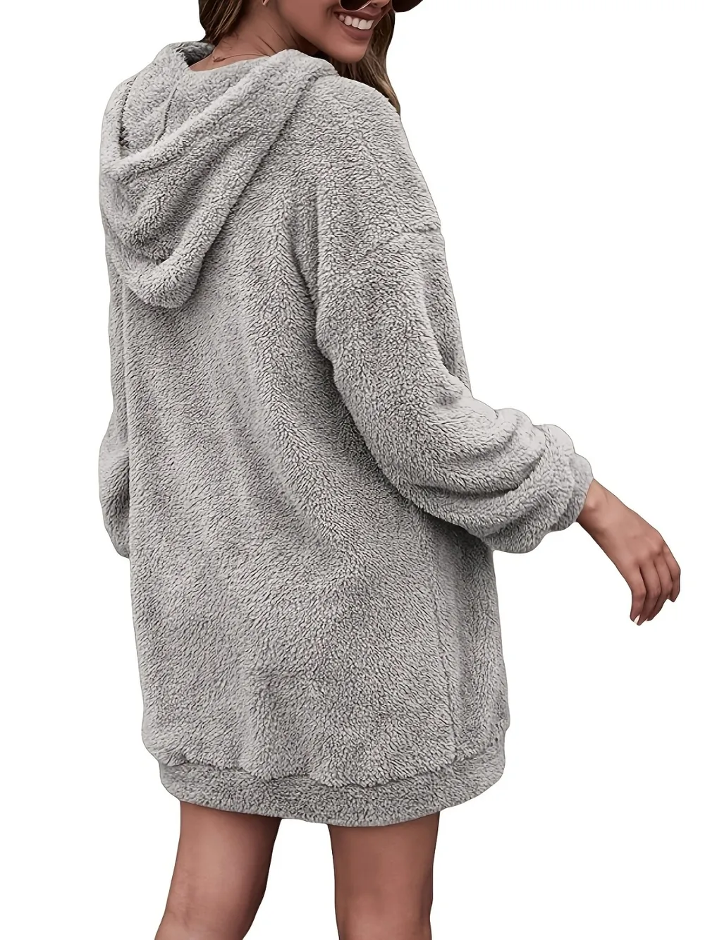 Half Zip Dropped Shoulder Oversized Hoodie, image 6