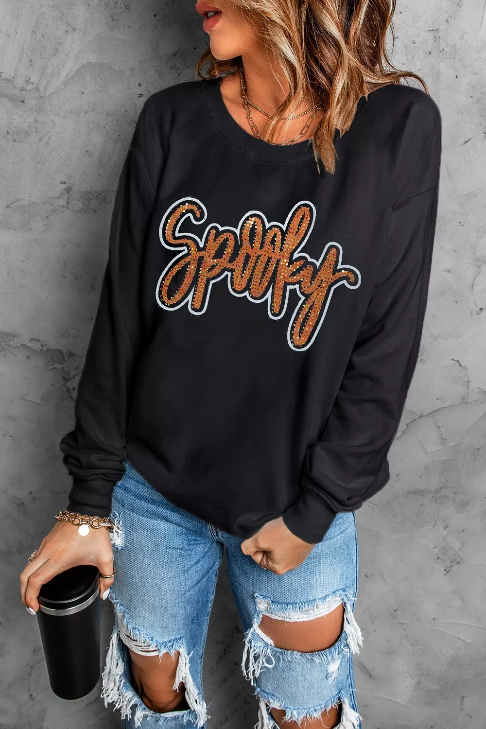 Spooky Rhinestone Drop Shoulder Sweatshirt, image 6