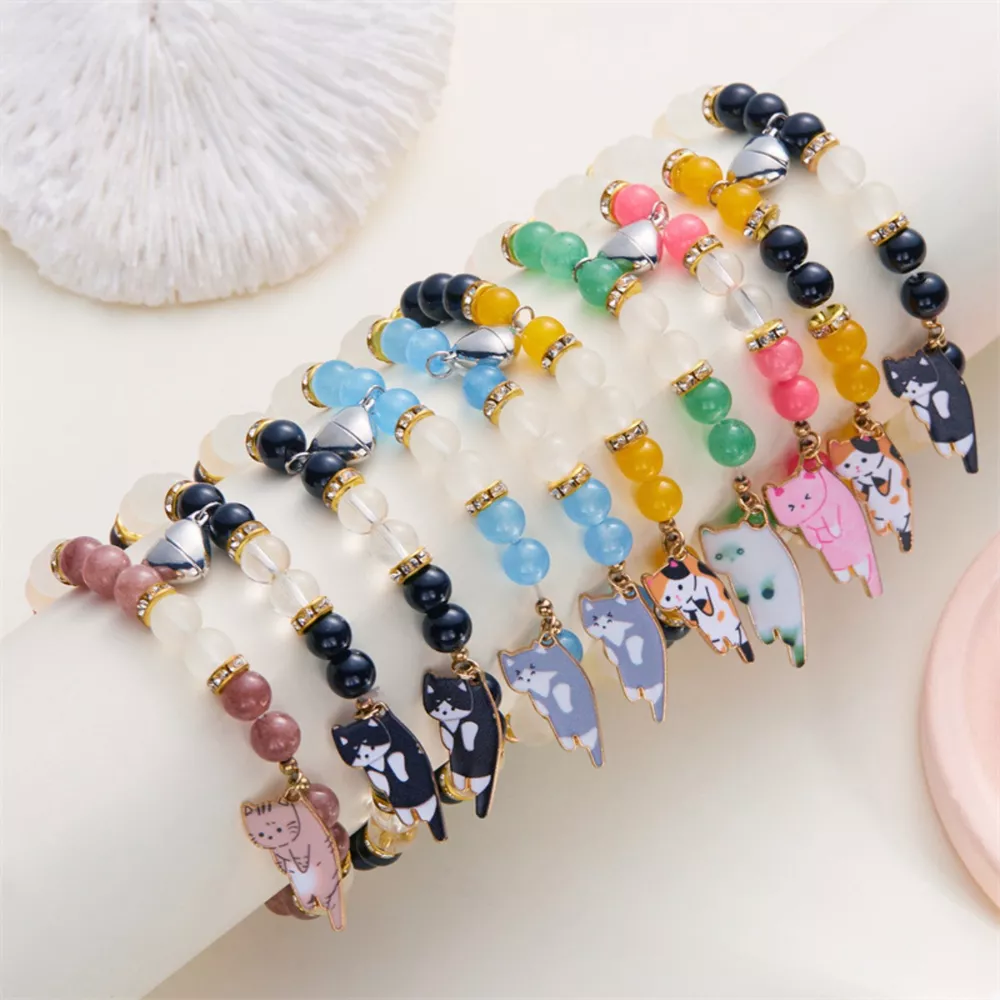 2 Piece Beaded Cat Charm Bracelet, image 2