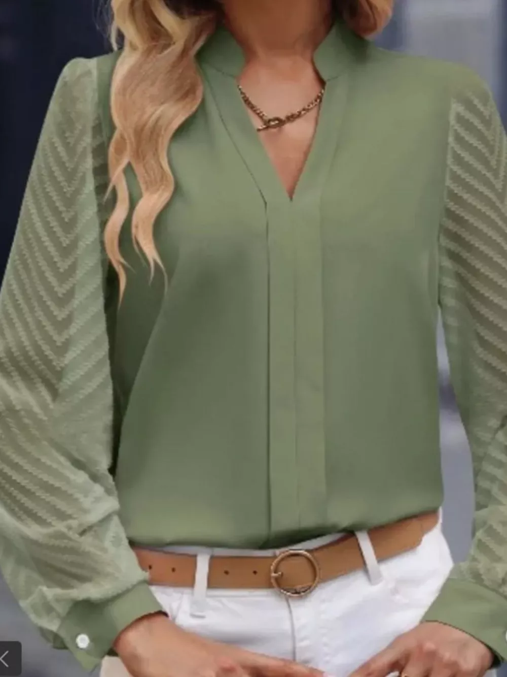 Notched Long Sleeve Blouse, image 4