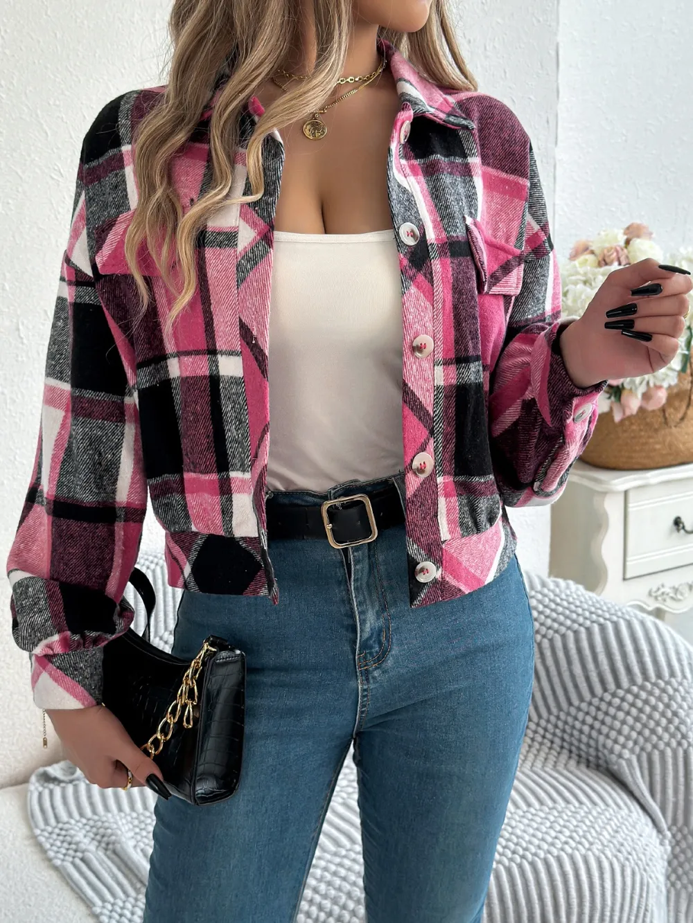 Plaid Button Up Long Sleeve Jacket, image 25