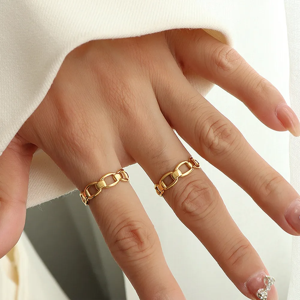 Titanium Steel Gold-Plated Adjustable Ring, image 2