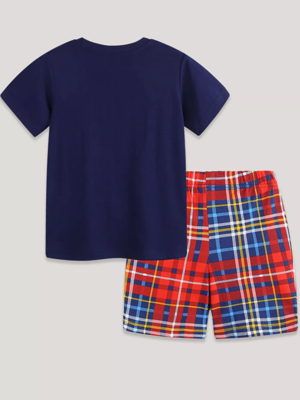 Children's Dinosaur Graphic Tee and Plaid Shorts Set, image 5