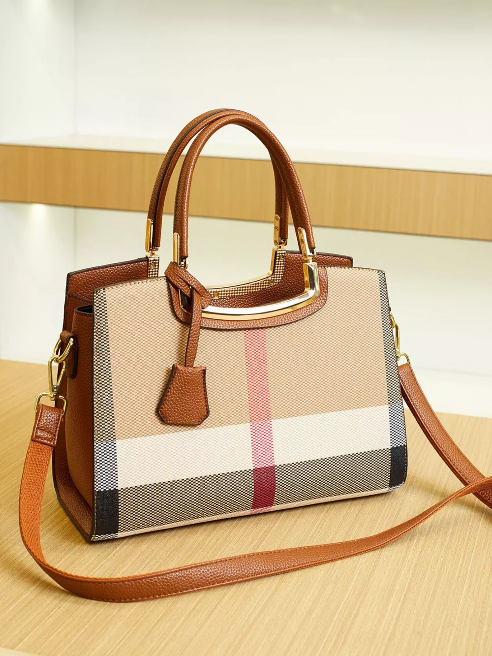 Plaid Top Handle Handbag, image 9
