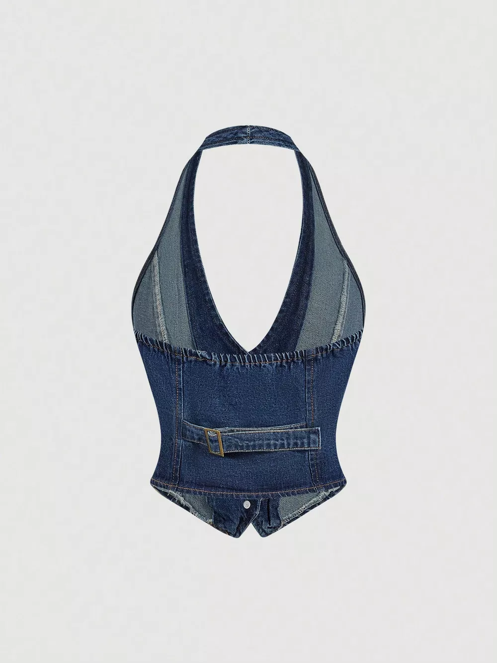 Halter Neck Denim Vest and Wide-Leg Jeans Set, image 4