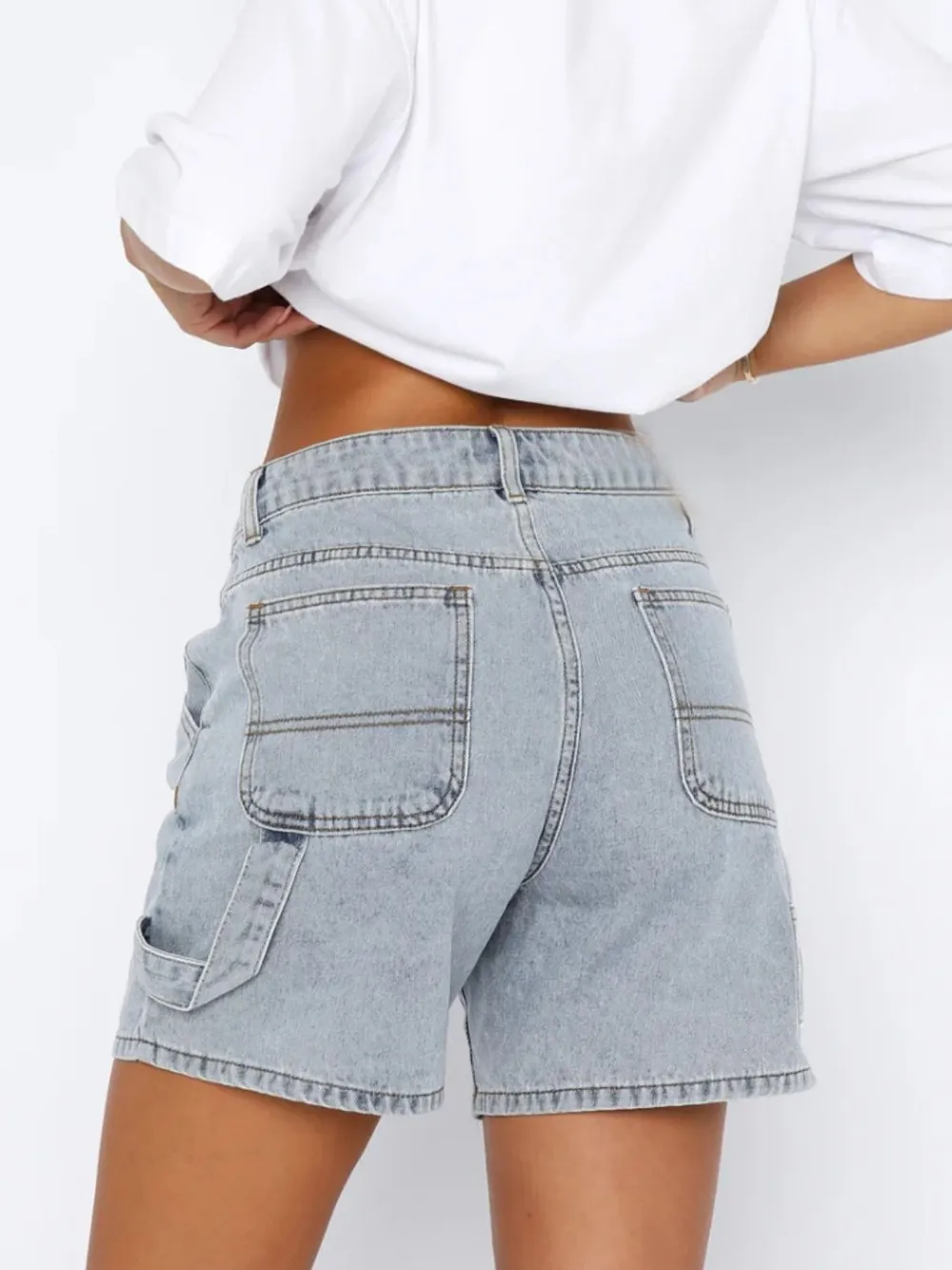 Washed High Rise Denim Shorts, image 12
