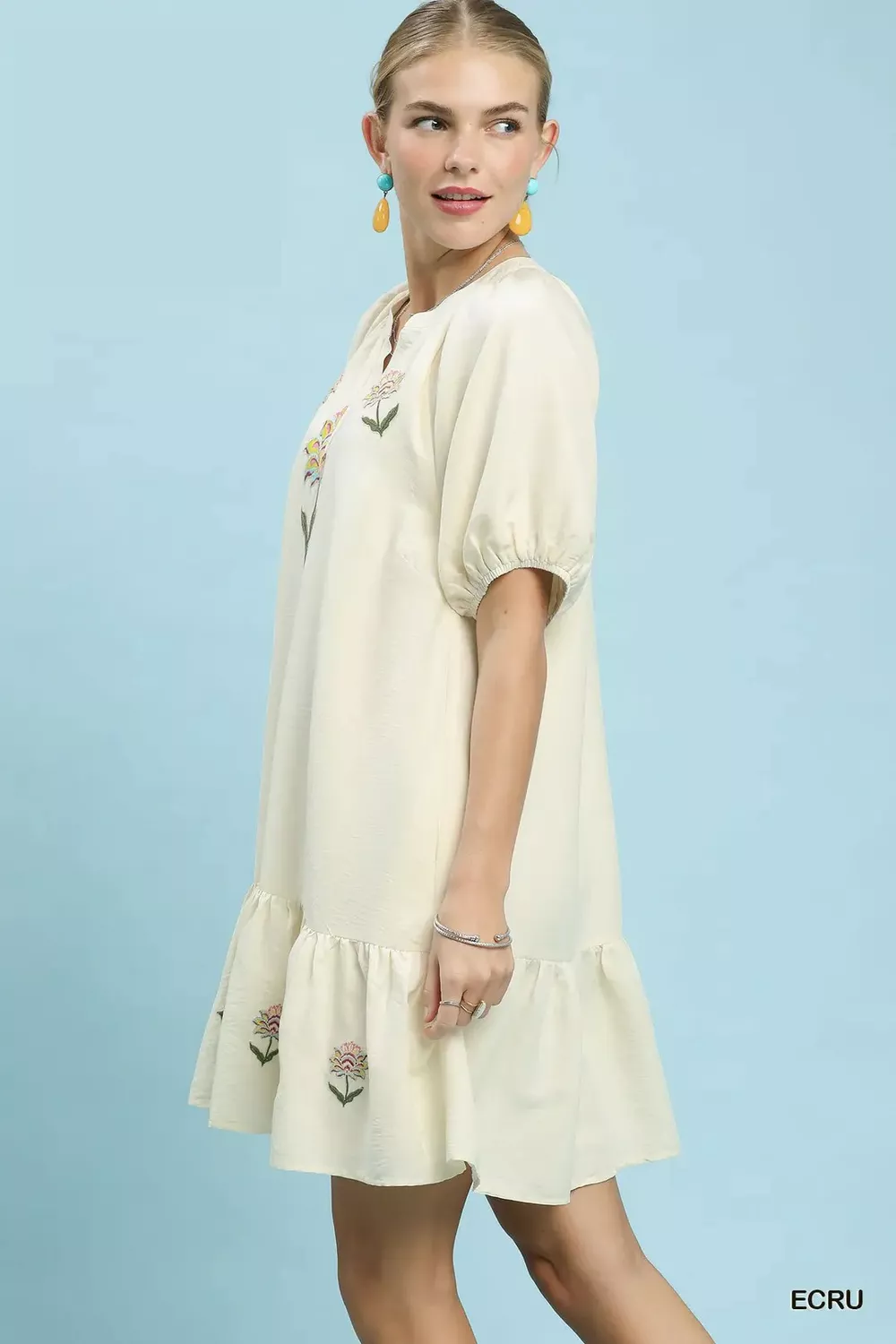 Embroidered Floral Babydoll Dress, image 2
