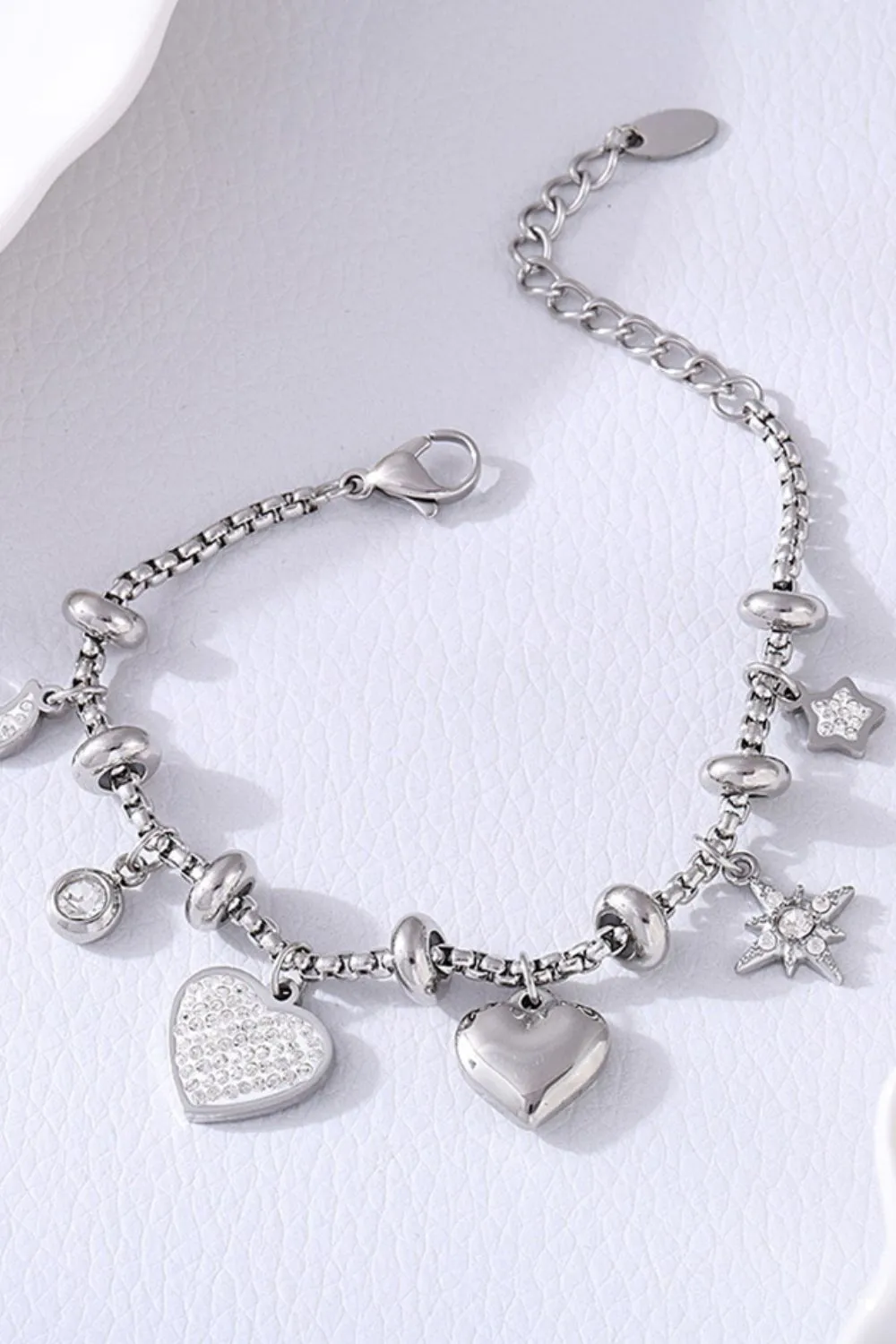 Titanium Steel Inland Zircon Heart Charm Bracelet, image 4