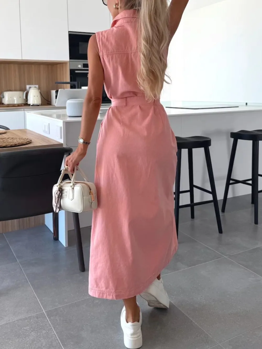 Button Front Sleeveless Denim Dress, image 9