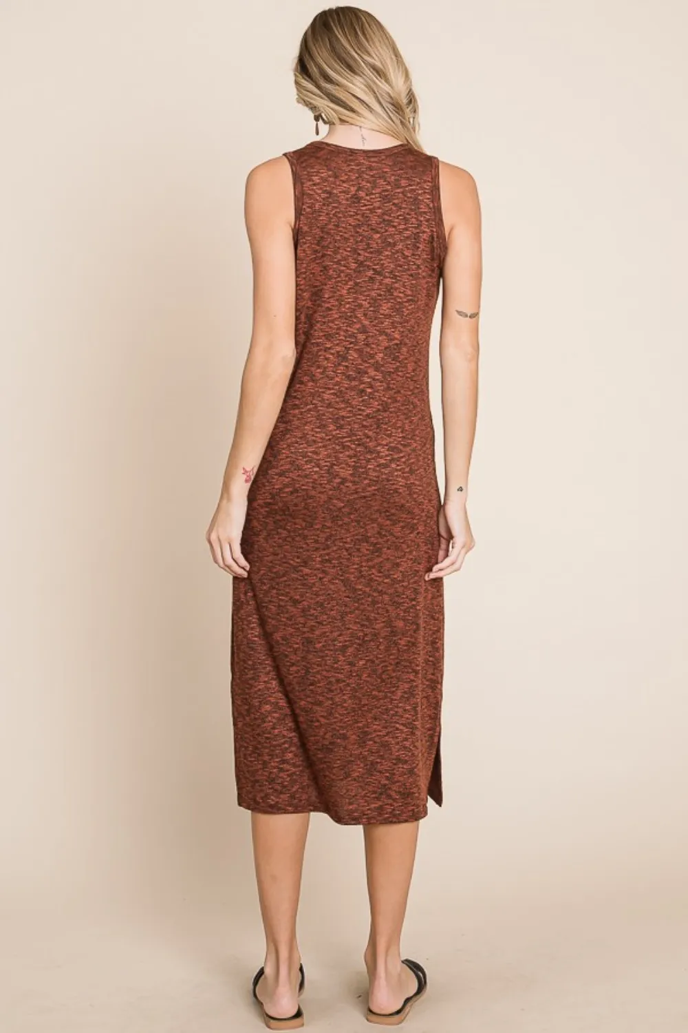 Slit Round Neck Sleeveless Midi Dress, image 2