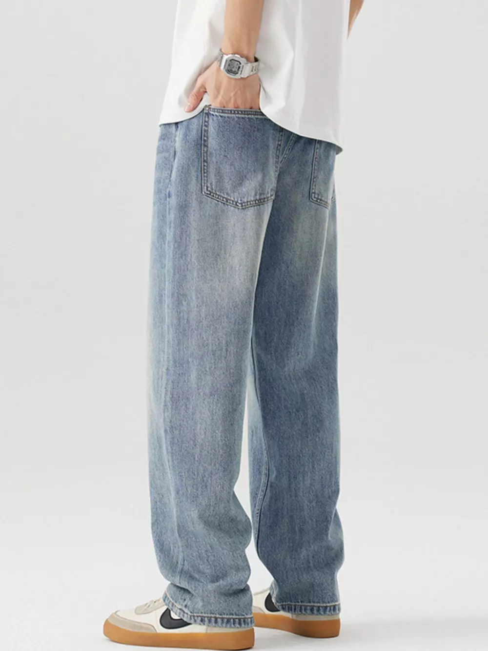 Men's Vintage Wash Loose Fit Jeans, image 6