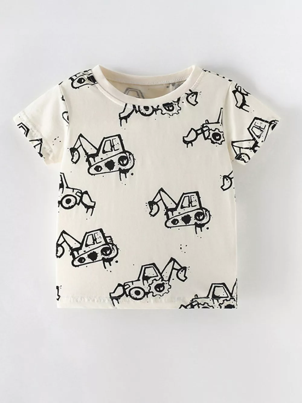 Children's Cartoon Excavator Print Short Sleeve T-Shirt