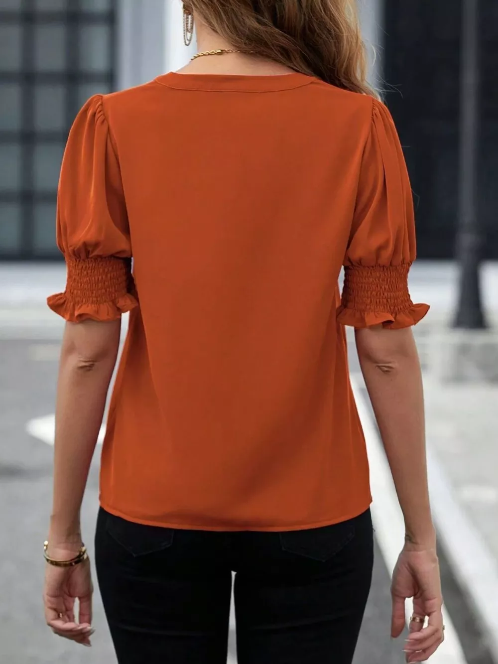 Notched Half Sleeve Blouse, image 18