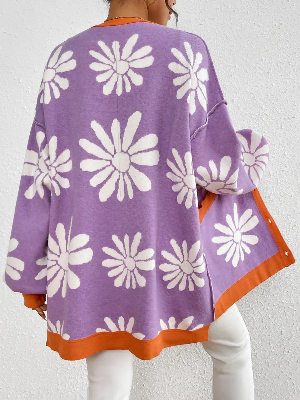 Contrast Dropped Shoulder Long Sleeve Cardigan, image 8